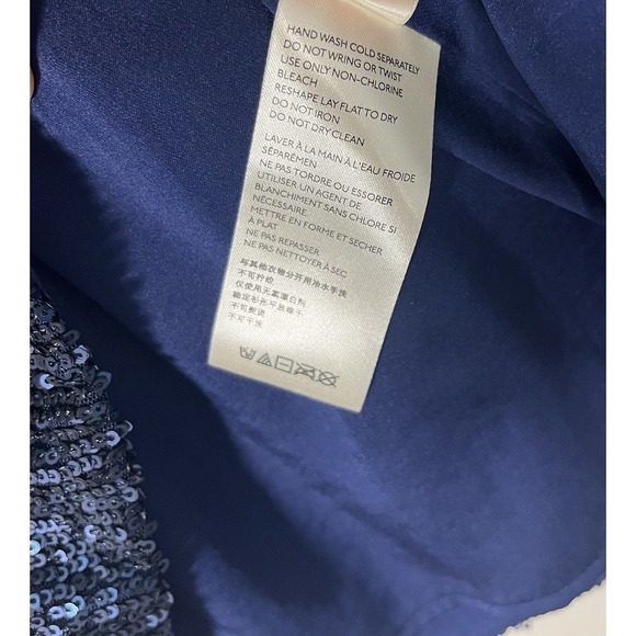 Anthropologie Sequin Puff-Sleeve Blouse Royal Blue short sleeve Sz 8 - Picture 6 of 7